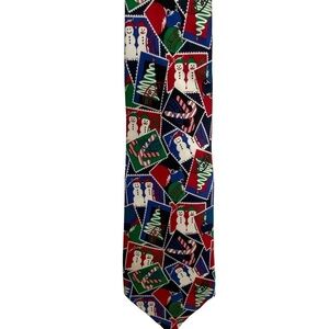 Christmas Postage Stamp Tie by Prescot Bay Snowman Cones Christmas Trees Multi